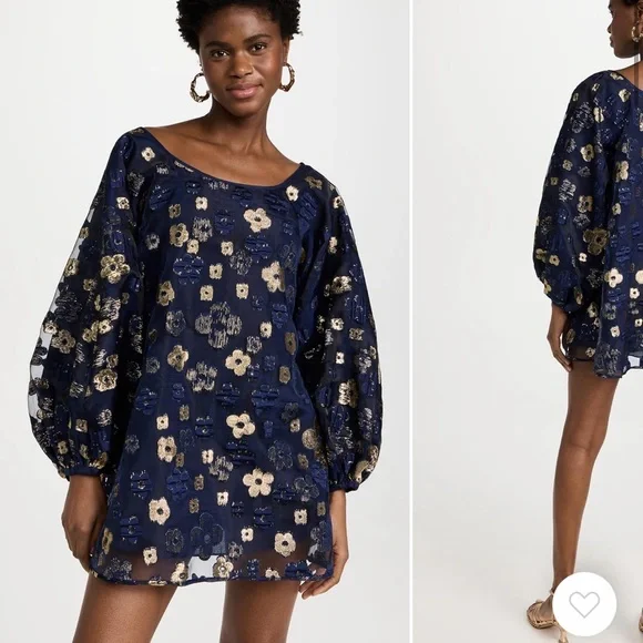 Arianne Navy and Gold Floral Mini Dress - Picture 3 of 3